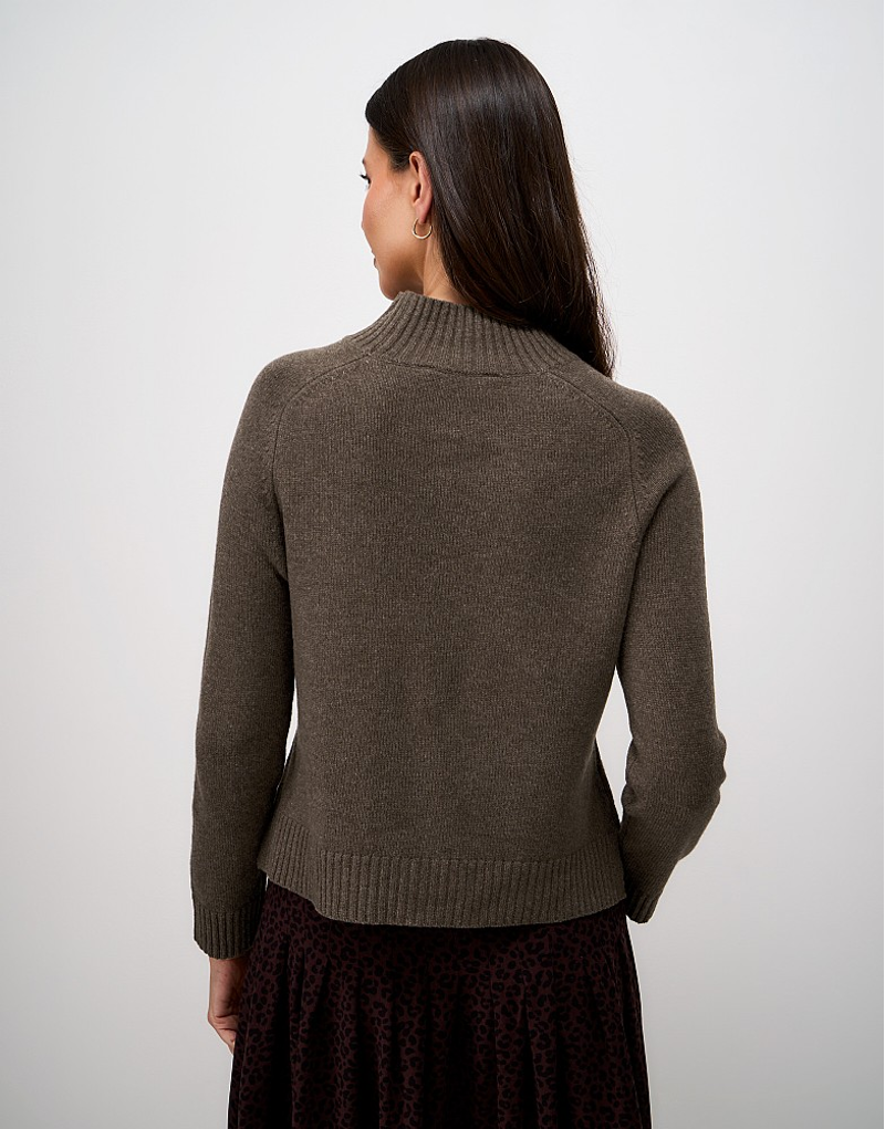 Crew Clothing Harmony Saddle Shoulder Funnel Neck Jumper in Cocoa-2