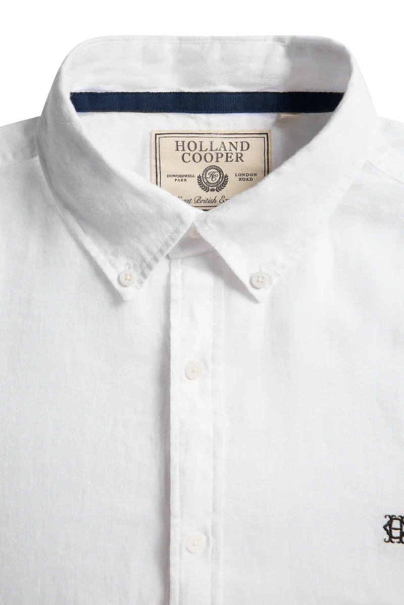 Holland Cooper Men's Regular Fit Linen Shirt in White-4