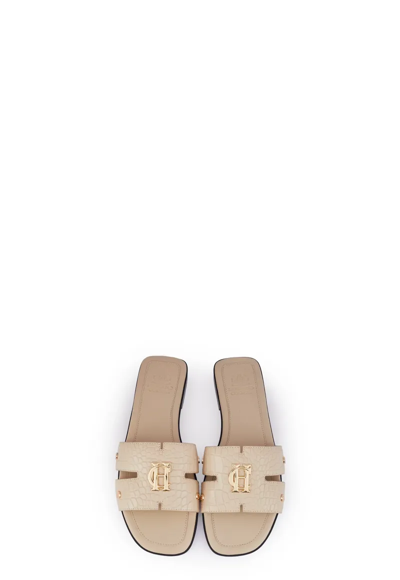 Holland Cooper Monogram Slides Taupe Croc-2