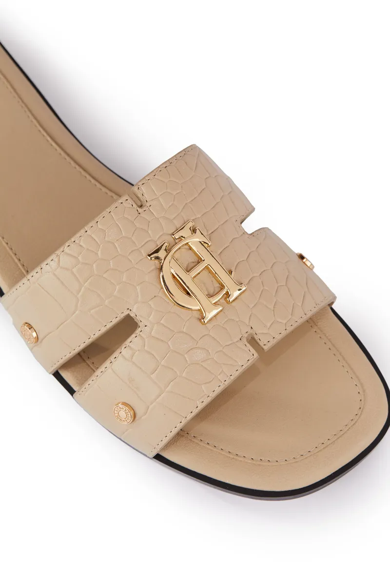 Holland Cooper Monogram Slides Taupe Croc-3