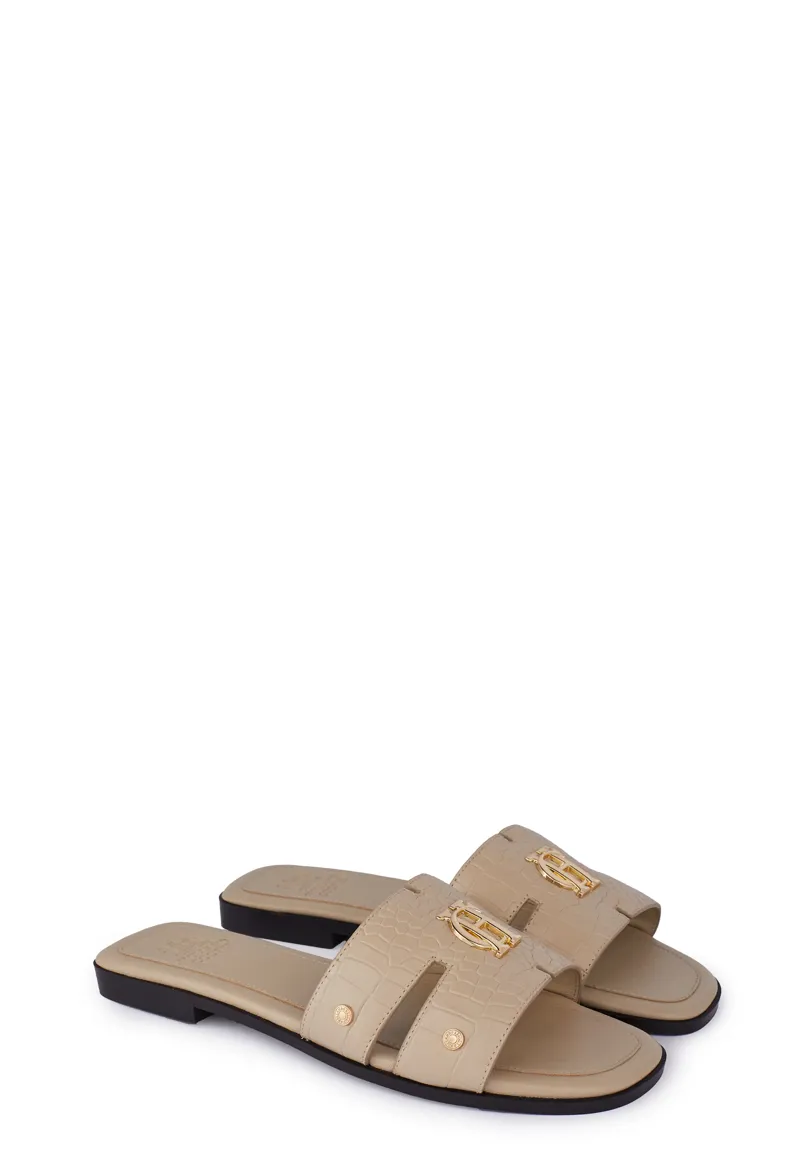 Holland Cooper Monogram Slides Taupe Croc