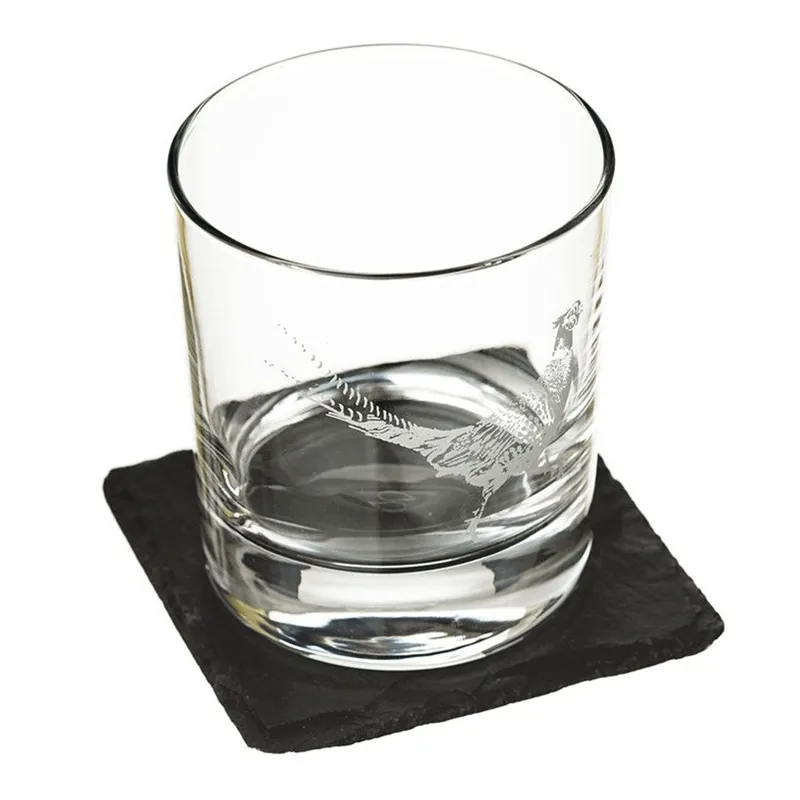 Just Slate Pheasant Glass Tumbler with Slate Coaster Gift Set
