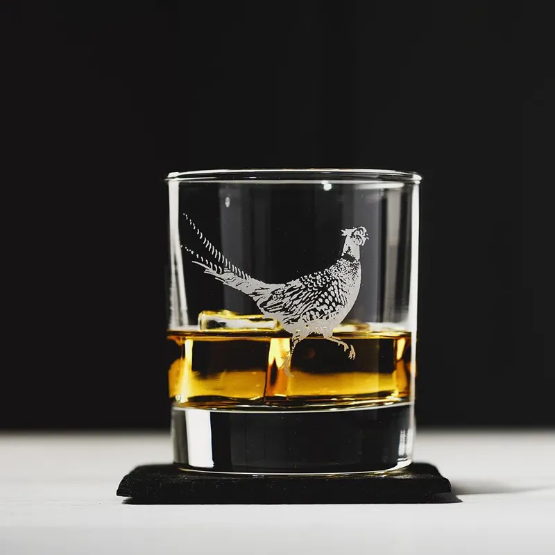 Just Slate Pheasant Glass Tumbler with Slate Coaster Gift Set-1