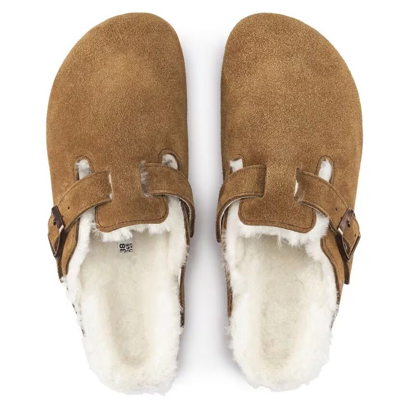Birkenstock Ladies Boston Shearling Suede Leather/Fur Mink-2