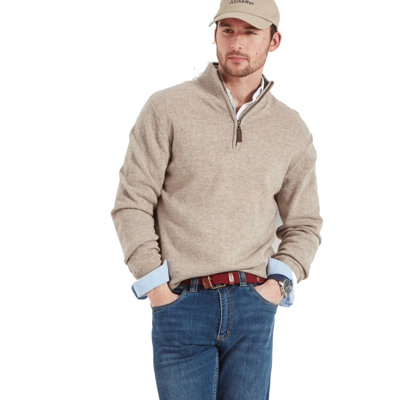 Schoffel Lambswool Quarter Zip Jumper Oat-1