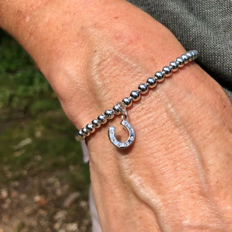 Large Beaded bracelet with Pave Horseshoe Charm-2