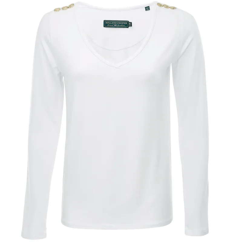 Holland Cooper Long Sleeve V- Neck Tee White
