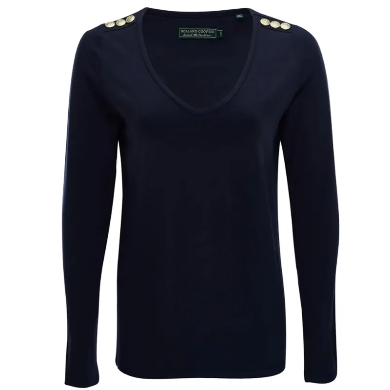 Holland Cooper Long Sleeve Vee Neck Tee Ink Navy