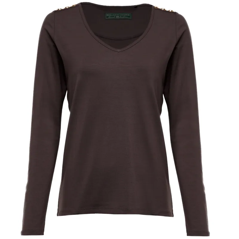 Holland Cooper Long Sleeve V-Neck Tee Coffee