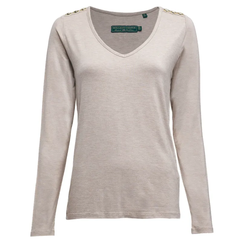 Holland Cooper Long Sleeve Vee Neck Tee Oatmeal