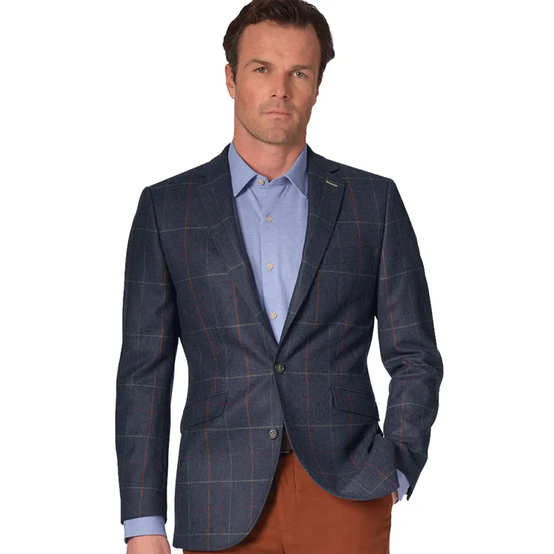 Brook Taverner Tailored Fit Magnum Navy Check Wool Jacket