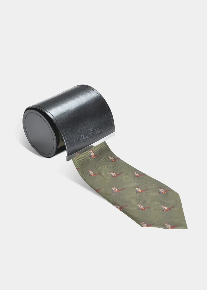 Alan Paine Ripon Silk Tie Flying Pheasant Olive-1