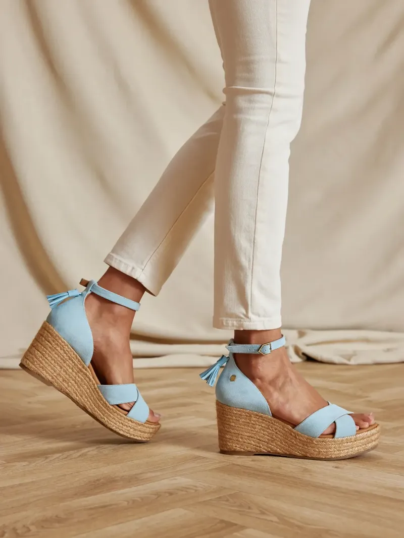 Fairfax and Favor Valencia Mid Wedge Women's Suede in Sky Blue-4