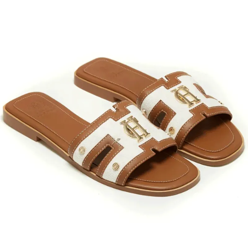 Holland Cooper Monogram Slides Tan Canvas
