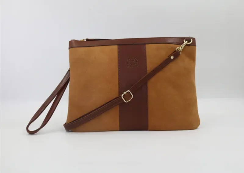Hicks and Hides Bourton Crossbody and Clutch Bag Tan Suede-2