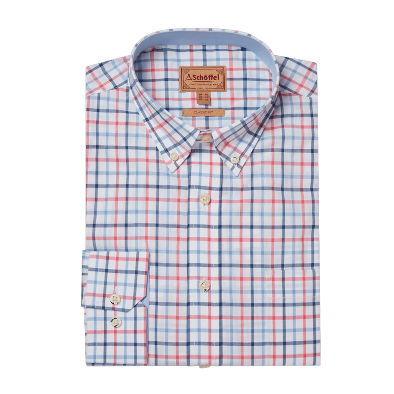 Schoffel Holkham Classic Shirt French Navy/Sky Blue/Sun Coral-5