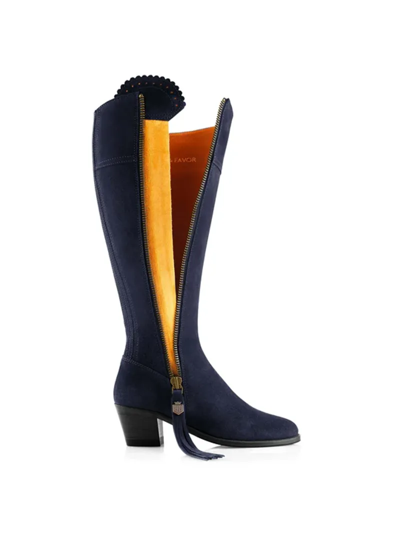 Fairfax and Favor Regina Heeled Boots Sporting Fit Navy Suede-3