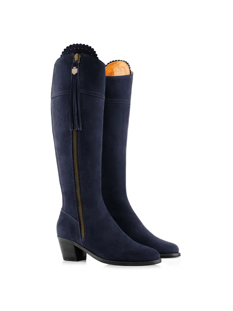 Fairfax and Favor Regina Heeled Boots Sporting Fit Navy Suede