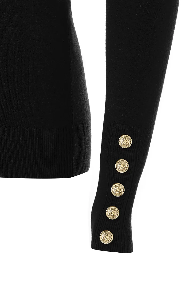 Holland Cooper Buttoned Knit Roll Neck Jumper in Black-5