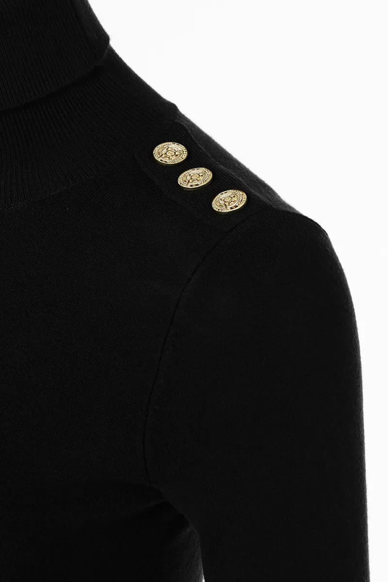 Holland Cooper Buttoned Knit Roll Neck Jumper in Black-4