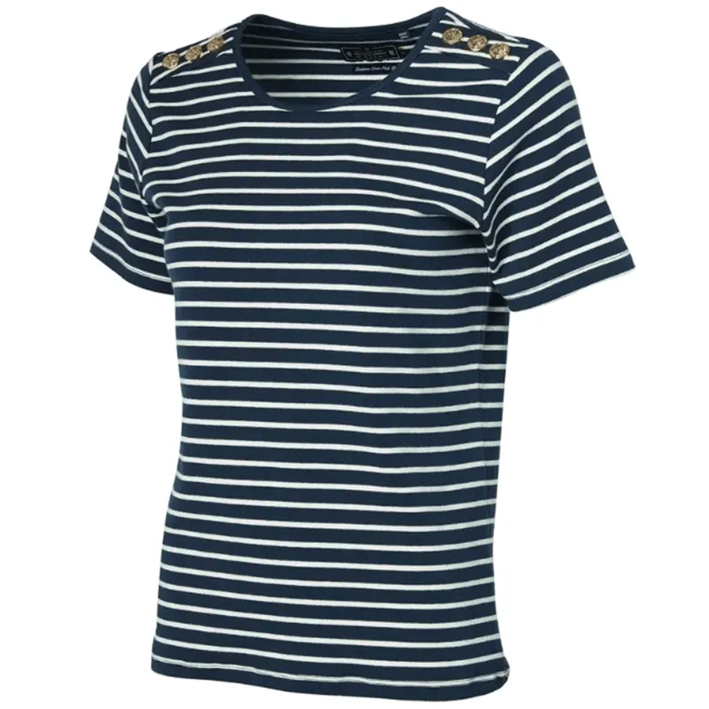 Holland Cooper Padstow Crew Neck Tee Ink Navy Natural Stripe