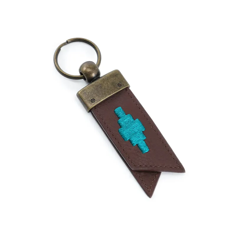 Pampeano Juntos Origami Keyring Brown Leather Turquoise Stitching