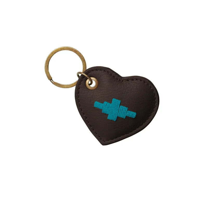 Pampeano Belts Vida Heart Keyring Brown Leather in Turquoise