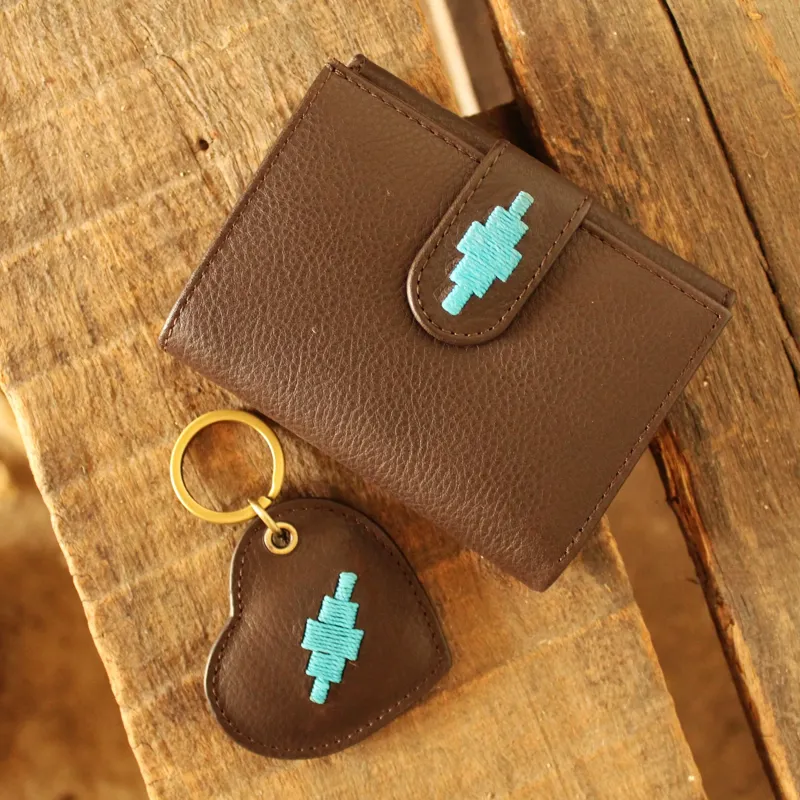 Pampeano Belts Vida Heart Keyring Brown Leather in Turquoise-1