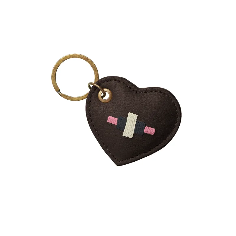 Pampeano Vida Heart Keyring Brown Leather in Dusty Pink/Navy/Cream