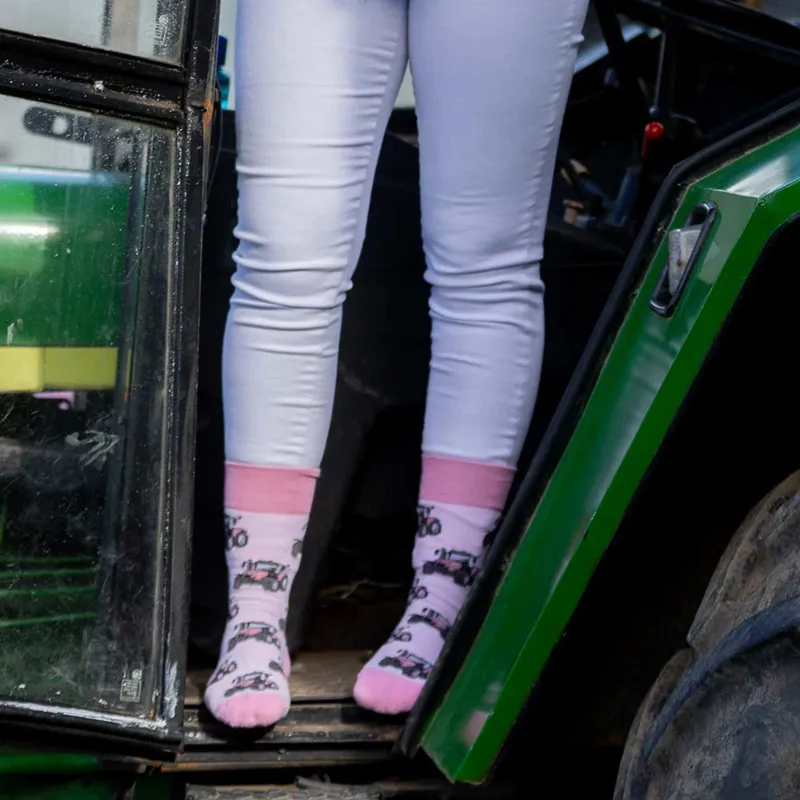 Coountry Moos Pink Tractor Crew Socks UK3.5 - 6-1