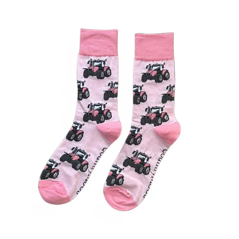 Coountry Moos Pink Tractor Crew Socks UK3.5 - 6