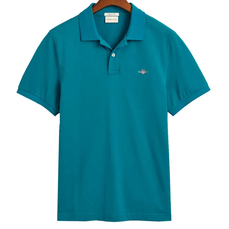 Gant Regular Fit Shield Pique Polo Shirt Ocean Turquoise 