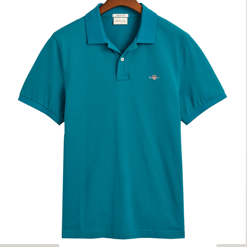 Gant Regular Fit Shield Pique Polo Shirt Ocean Turquoise -1