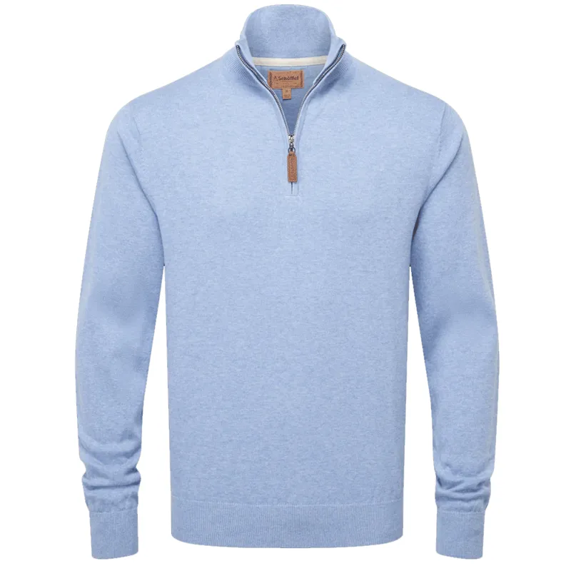 Schoffel Porthmeor Pima Cotton Quarter Zip Jumper Sky Blue