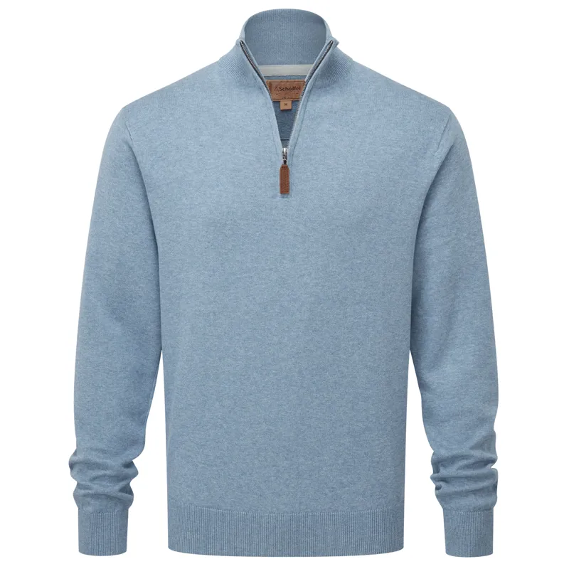 Schoffel Porthmeor Pima Cotton Quarter Zip Jumper Denim Blue
