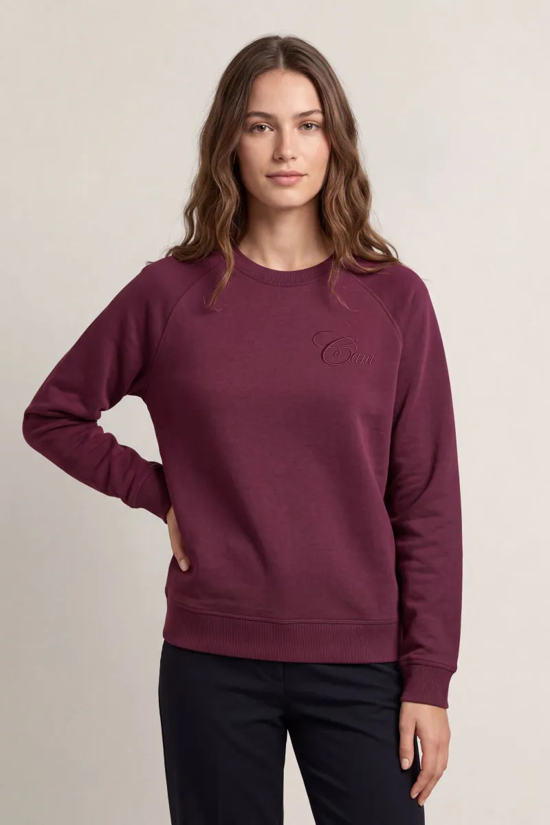 Gant Tonal Graphic Raglan C-Neck Sweat in Darkened Wine-1