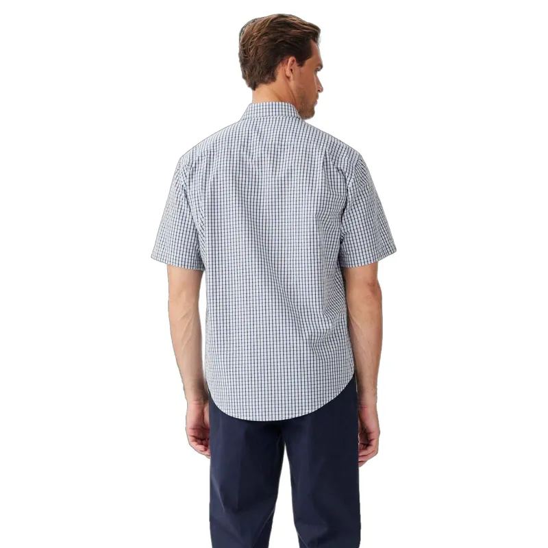 R M Williams Augusta Poplin Short Sleeve Shirt in White Blue-3