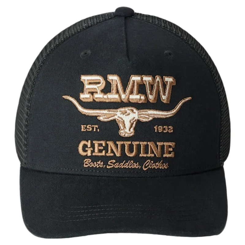 R M Williams Genuine Longhorn Trucker Cap Worker in Black