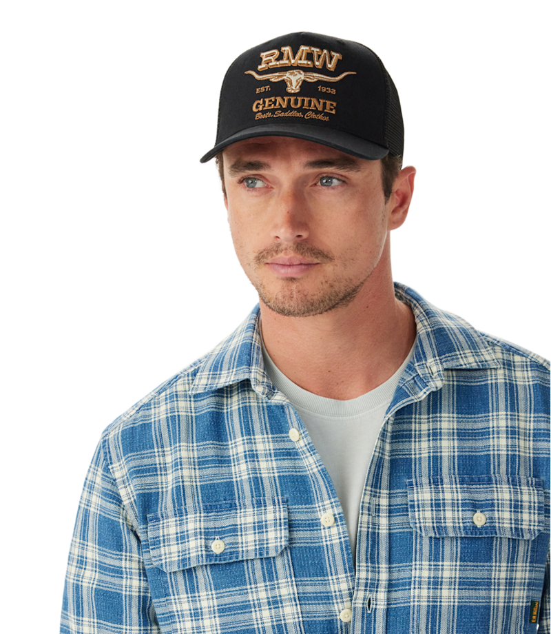 R M Williams Genuine Longhorn Trucker Cap Worker in Black-4