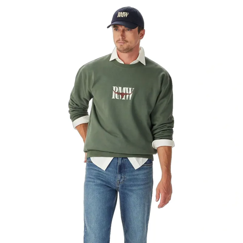 R M Williams Heritage Crew Sweatshirt in Spruce Green-1