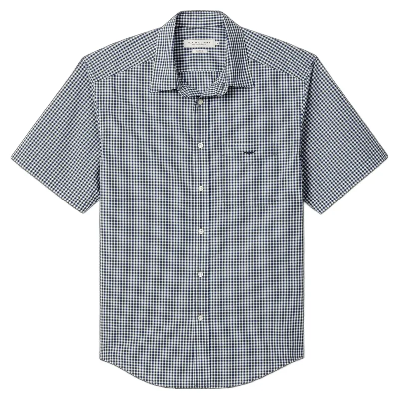 RM Williams Mogo Classic Poplin Check Short Sleeve Shirt Navy Charcoal