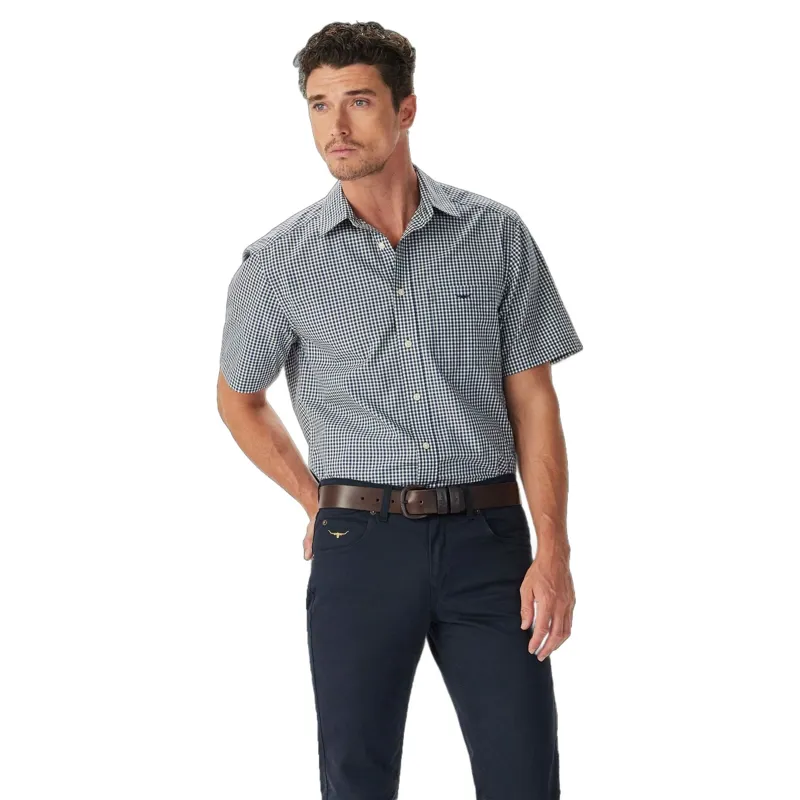 RM Williams Mogo Classic Poplin Check Short Sleeve Shirt Navy Charcoal-1