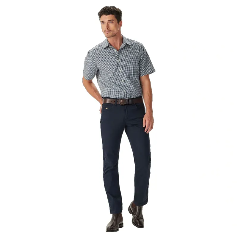 RM Williams Mogo Classic Poplin Check Short Sleeve Shirt Navy Charcoal-2