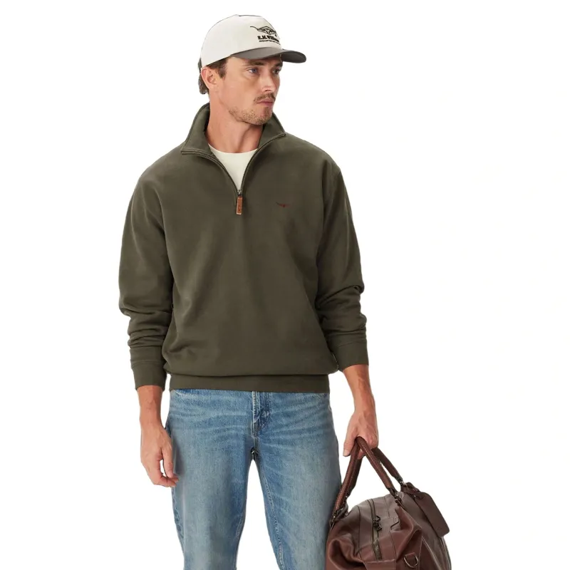 R M Williams Mulyungarie 1/4 Zip Sweatshirt in Fatigue-1