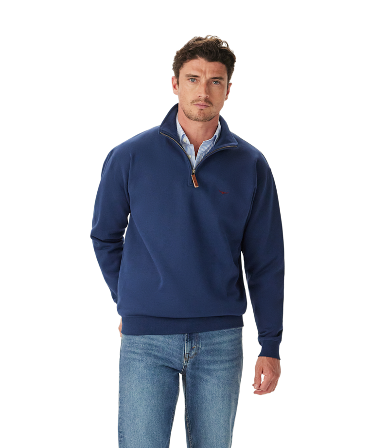 R M Williams Mulyungarie 1/4 Zip Sweatshirt in Vintage Blue-1