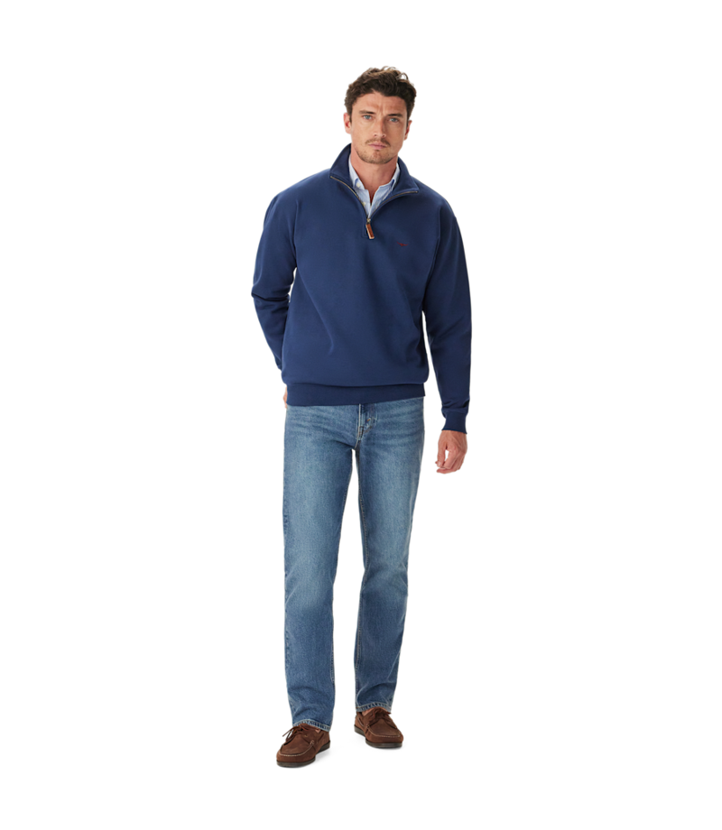 R M Williams Mulyungarie 1/4 Zip Sweatshirt in Vintage Blue-2