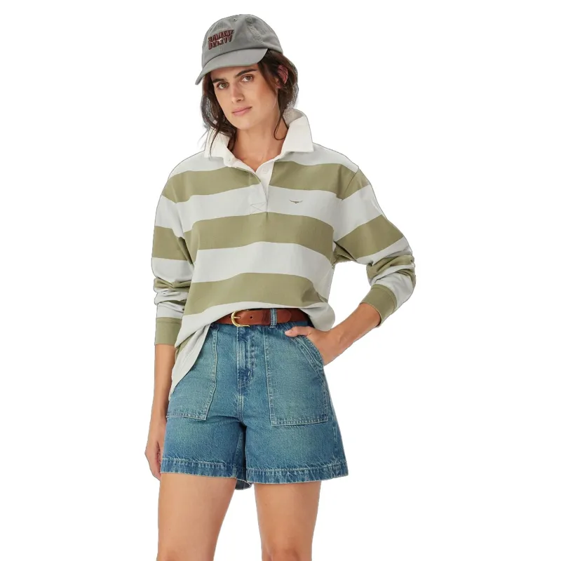 R M Williams Narran Stripe Panel Rugby in Lichen-1