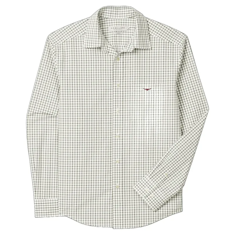 R M Williams Newland Poplin Check Shirt in Moss