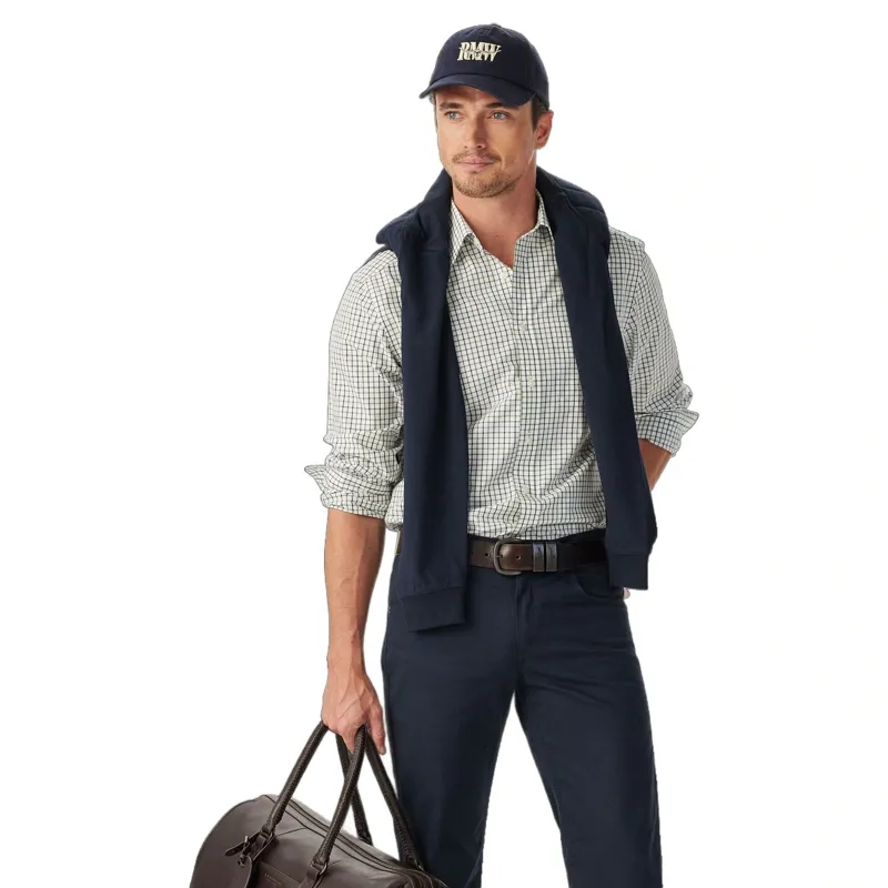 R M Williams Newland Poplin Check Shirt in Moss-1