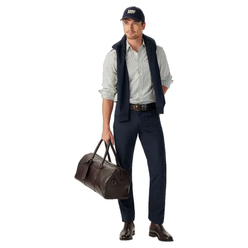 R M Williams Newland Poplin Check Shirt in Moss-2